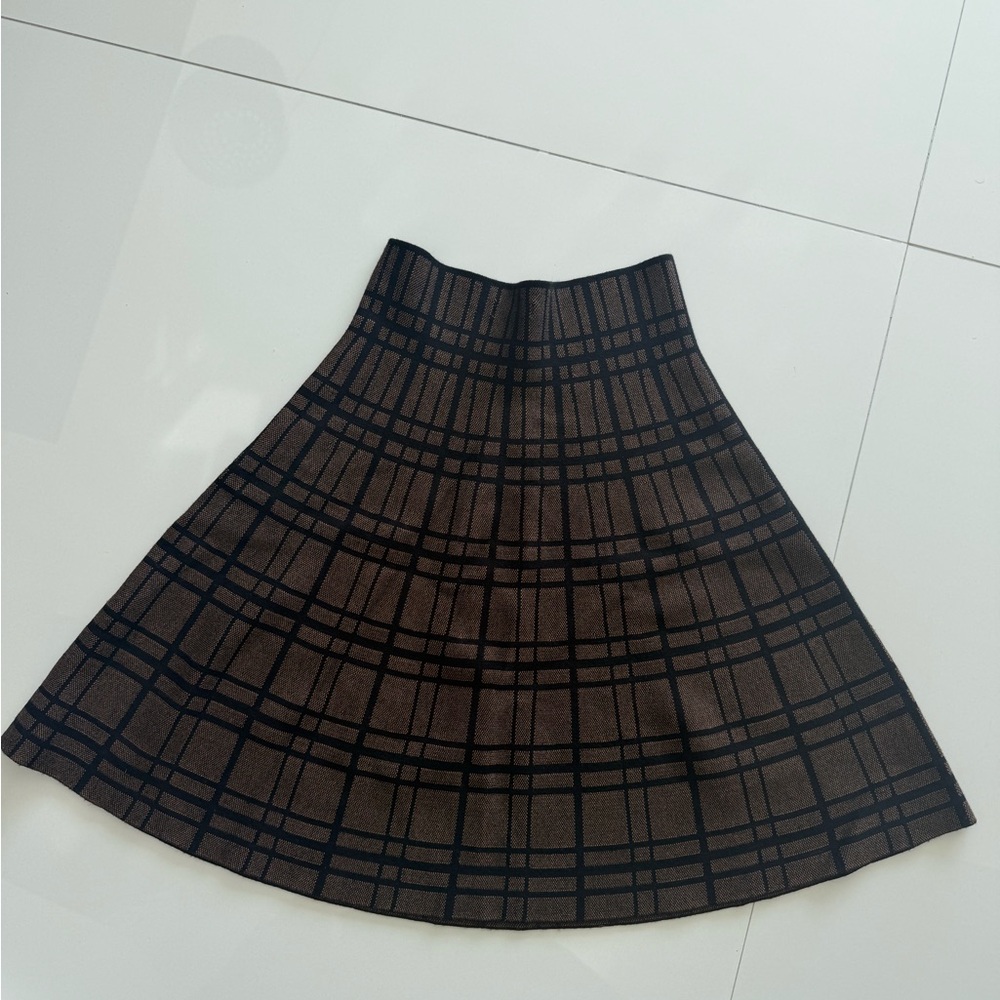 Max Studio Plaid A-Line Skirt - Dark Brown and Black